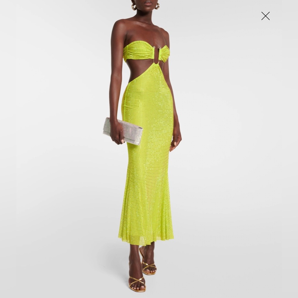 Self-Portrait lime rhinestone midi dress. Size 2.